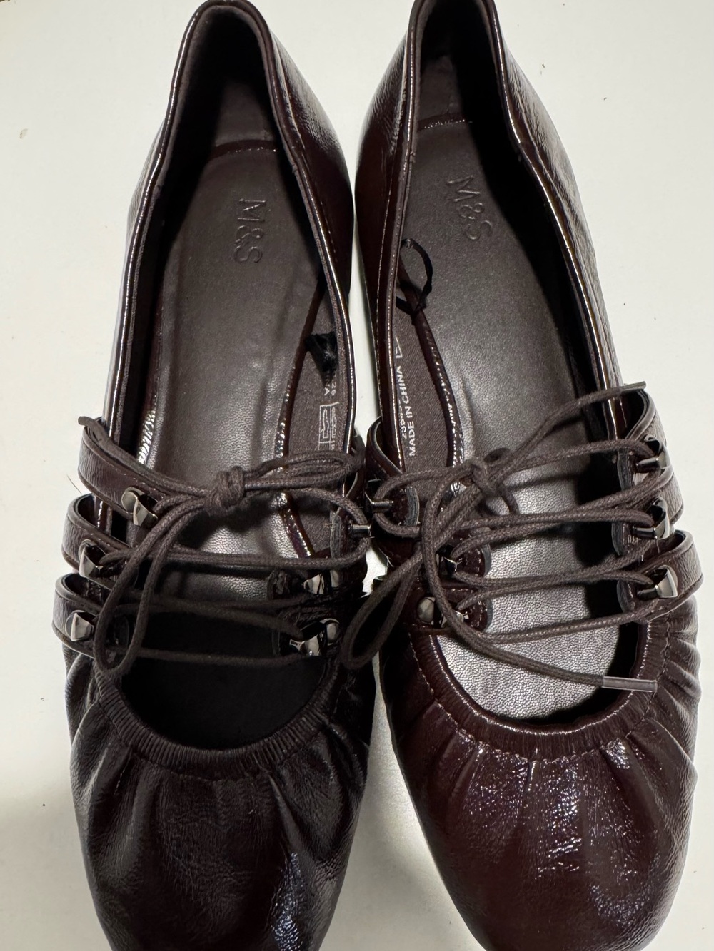 Marks & Spencer Dark Brown Lace-Up Ballet Flats